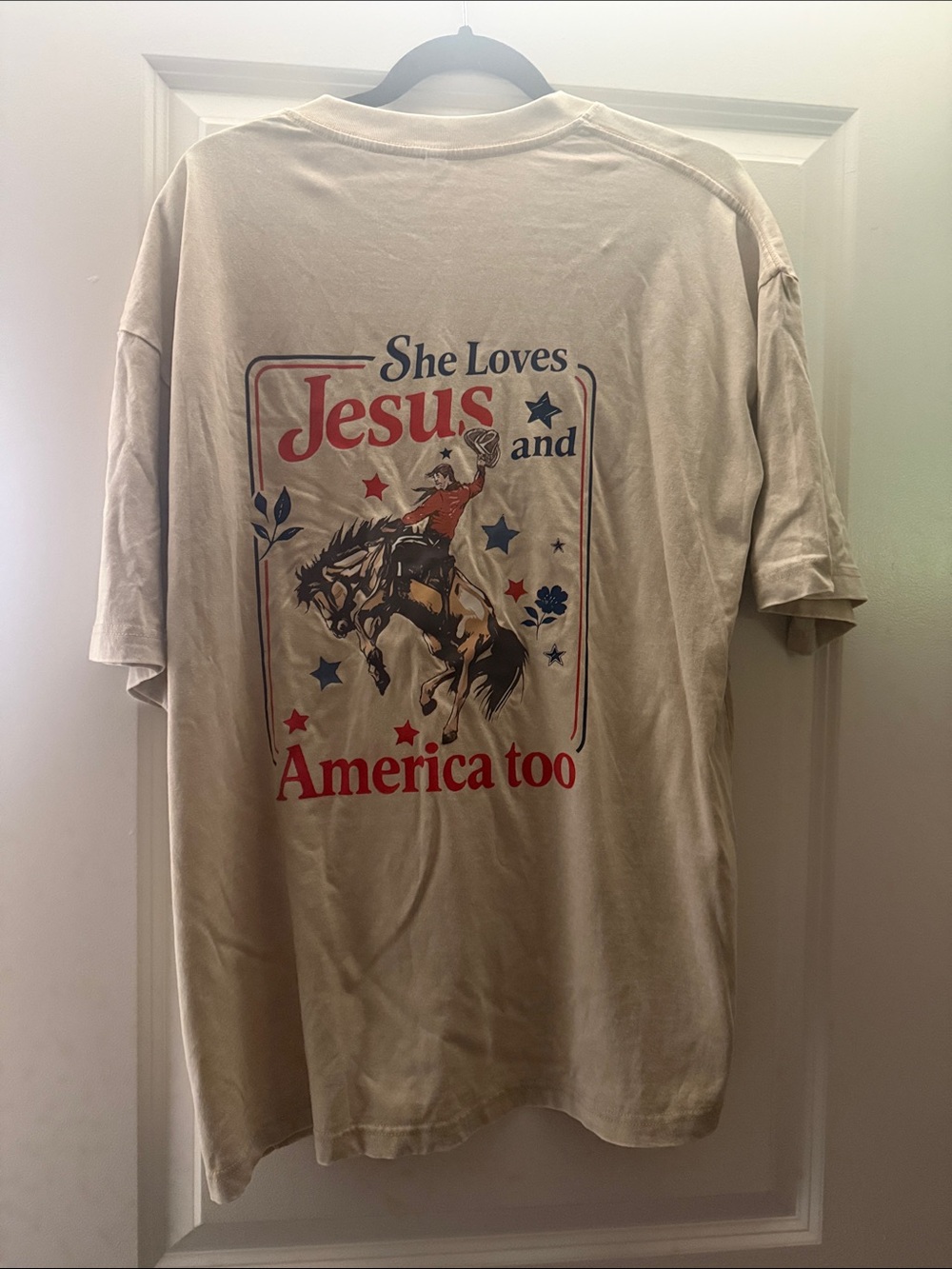 Women’s Beige Jesus America Graphic Rodeo T-Shirt